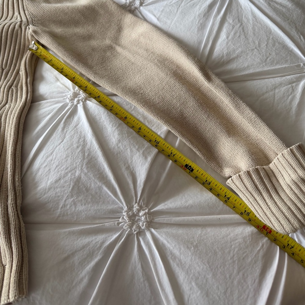 Evan Picone Cream Cable Knit Zip Hoodie Cardigan Sweater Medium - Picture 7 of 8